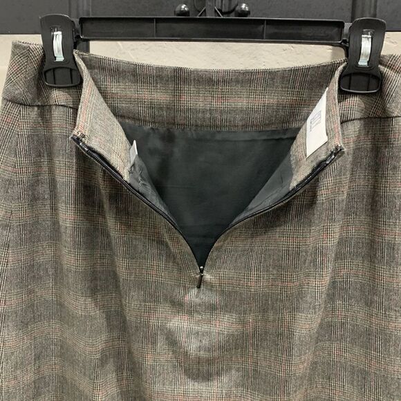 Dkny wool blend plaid ruffled skirt grey tan size 2 - Picture 7 of 10